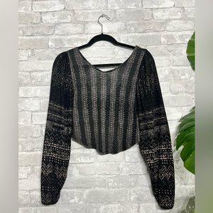 PATRONS OF PEACE - boho grey blouse long sleeve cross back details - size XS